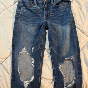 American Eagle Outfitters Dark Blue Distressed Skinny Jeans